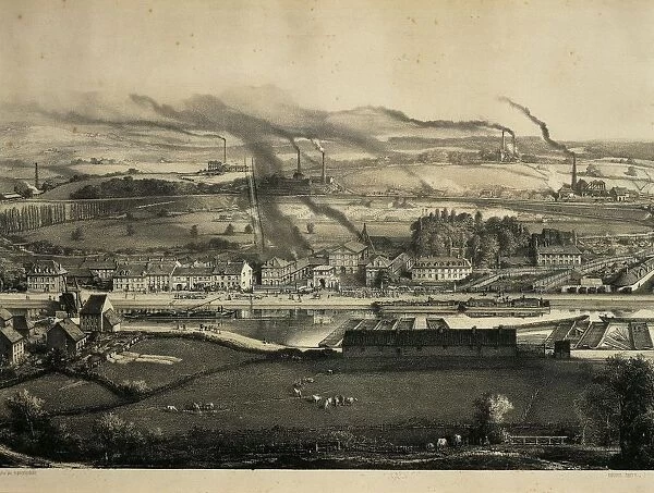 France, Montceau-les-Mines, View of the town, 1857