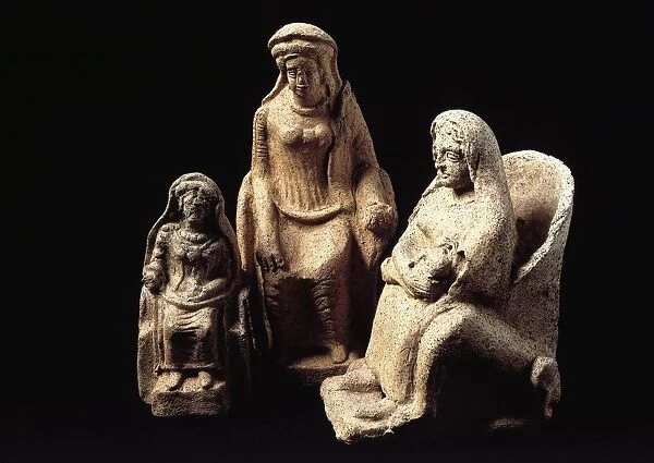 Latins civilization, terracotta statues depicting seated women, from Lavinio, Lazio Region, Italy