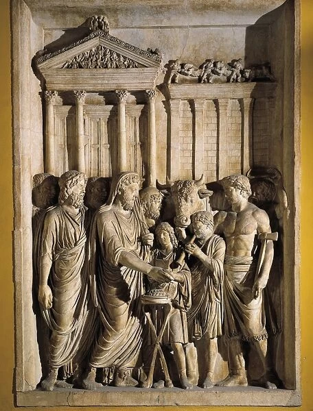 Relief representing Marcus Aurelius sacrificing before temple of Jupiter on Capitol, 176-180 A. D