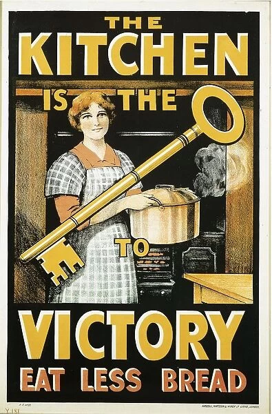 Second World War - kitchen is key to victory, eat less bread, propaganda poster