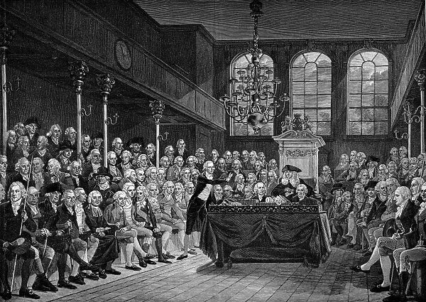 William Pitt the Younger (1759-1806) addressing the House of Commons, 1793. Engraving