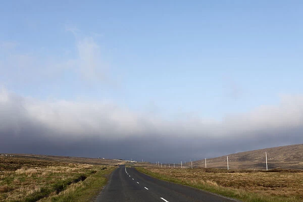 Country road with low clouds, Achill Island, County Mayo, Connacht province, Republic of Ireland, Europe