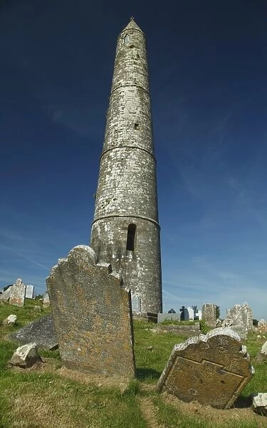 The round tower and cemetery in Ardmore village