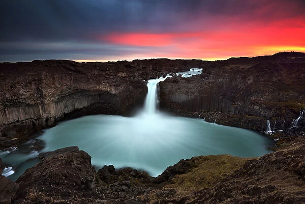 Sun Rise at Aldeyjarfoss waterfall in Iceland