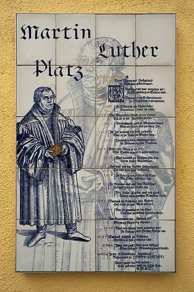 Vita of Dr. Martin Luther on a ceramic mosaic, Selb, Upper Franconia, Bavaria, Germany
