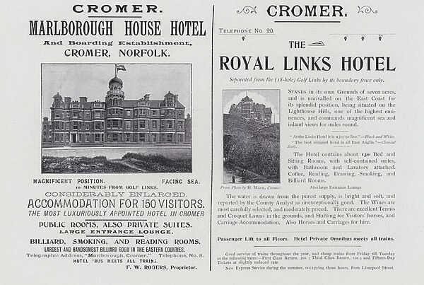 Advertisement, Cromer, Marlborough House Hotel, The Royal Links Hotel (b  /  w photo)