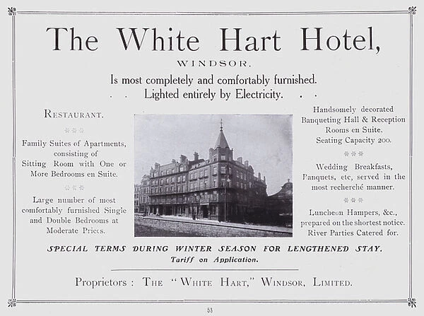 Advertisement for the White Hart Hotel, Windsor, Berkshire (b  /  w photo)