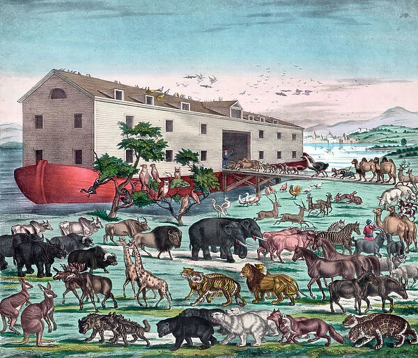 Animals of the World Entering Noah's Ark, c. 1870 (colour litho)