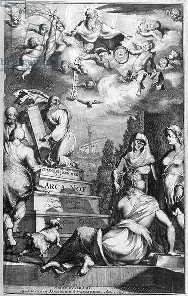 Arca Noe, (building the ark), 1675 (engraving)