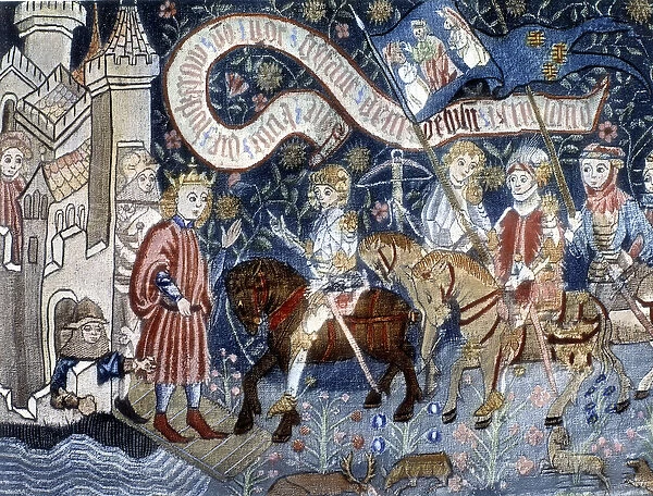Arrival of Joan of Arc at Chinon Castle 6 March 1428. Tapestry of the 15th century