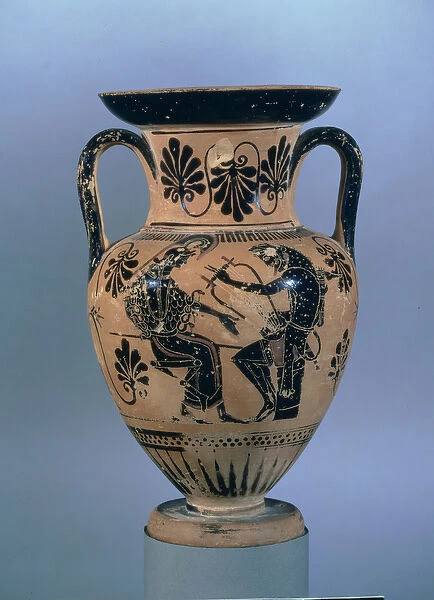 Attic black-figure amphora depicting Orpheus playing his lyre to Athena (pottery)