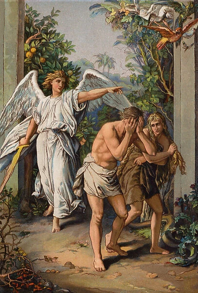 Banishment of Adam and Eve from the Garden of Eden (chromolitho)