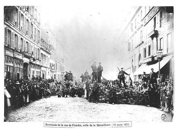 Barricade in the Rue de Flandre, during the Commune of Paris, 18th March 1871 (b  /  w photo)