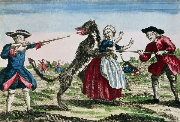 The Beast of Gevaudan, published by Basset, 1764 (colour engraving)