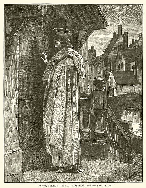 'Behold, I stand at the door, and knock', Revelation, iii, 20 (engraving)