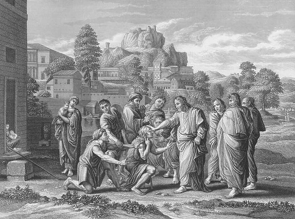 The Blind receiving their Sight, St Matthew, Chapter 20, Verses 29-34 (engraving)