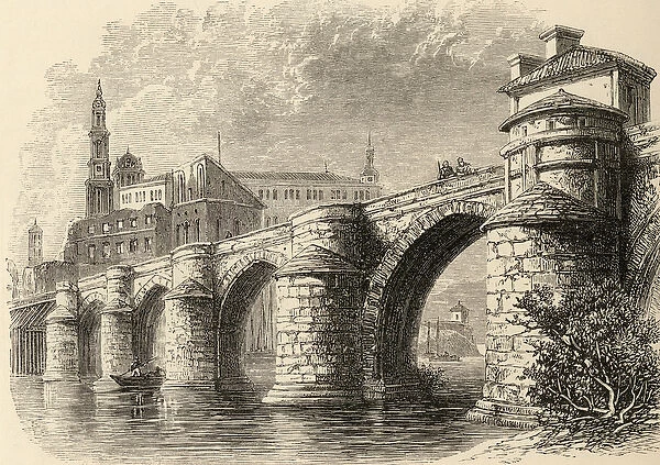 Bridge at Saragossa, Spain, from Spanish Pictures by Reverend Samuel Manning