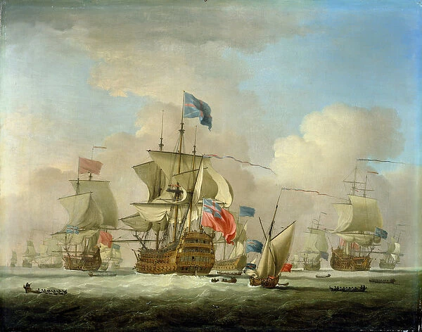 British Men-of-War and a Sloop, c. 1720-30 (oil on canvas)