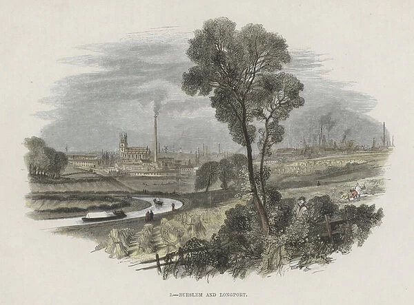 Burslem and Longport, Staffordshire (coloured engraving)