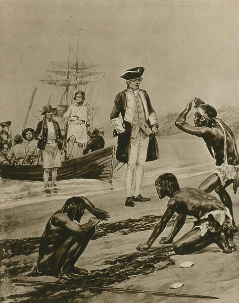 How Captain Cook was welcomed in Tasmania (gravure)