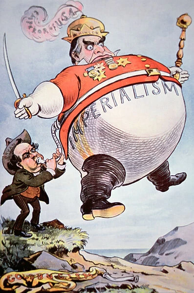 Cartoon depicts William Jennings Bryan (1860-1925) blowing-up the