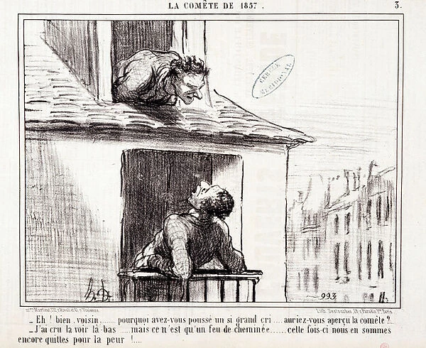 Cartoon about science. Serie Sur 'the Comete of 1857'