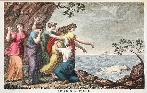 Ceyx and Alcyone or Ceice e Alcione, Book XI, illustration from Ovids Metamorphoses
