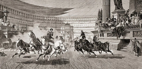 Chariot race at Roman games, after a painting by Alejandro Wagner, from Album Artistico
