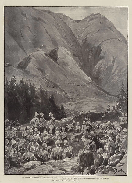 The Chitral Expedition, Storming of the Malakand Pass by the Gordon Highlanders and the Guides (litho)