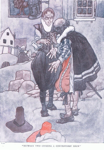 Between the two citizens a contraversy grew, 1930s (colour litho)