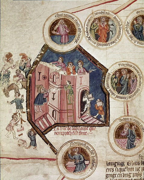 Construction site of the Tower of Babel in Babylon Page taken from the manuscript '