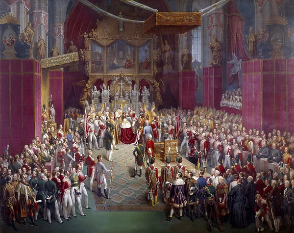The coronation of the Austrian Emperor Ferdinand I (1793-1875), also King of Boheme under the name of Ferdinand V in the Cathedrale Saint Guy of Prague Painting by Leopold Bucher (1797- after 1858) 1836 Prague