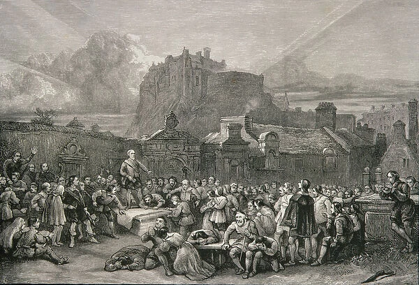 A Crowd Queues to Sign the National Covenant in front of Greyfriars Churchyard