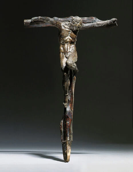 Crucifixion group of Christ, the Good Thief and the Bad Thief (terracotta & wood
