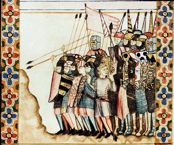 Crusaders army. Detail. 13th century (miniature)