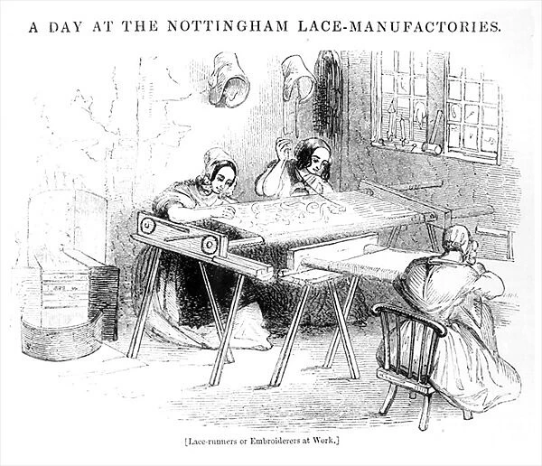 A Day at the Nottingham Lace Manufacturers (engraving) (b  /  w photo)
