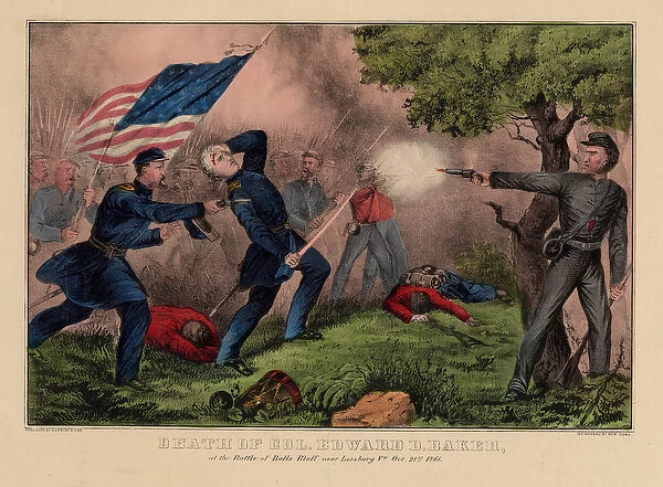 Death of Col. Edward D. Baker, at the Battle of Balls Bluff near Leesburg VA