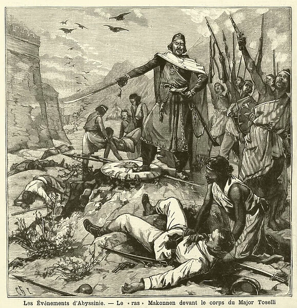Defeat of the Italians at the Battle of Amba Alagi, First Italo-Ethiopian War (engraving)