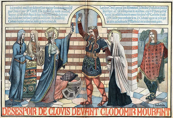 Desperation of Clovis I (ca. 466-511), King of the Francs before Clodomir dying - illustration of 1896 by MALATESTA (MALTESTE Henri Theodore) (1870-1920)