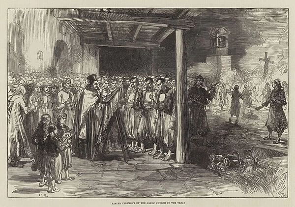 Easter Ceremony of the Greek Church in the Troad (engraving)