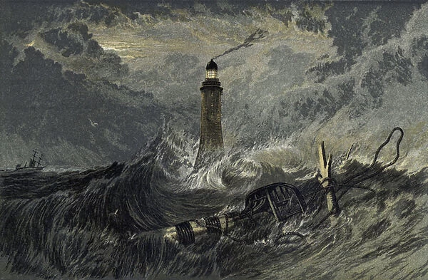 The Eddystone Lighthouse (colour litho)