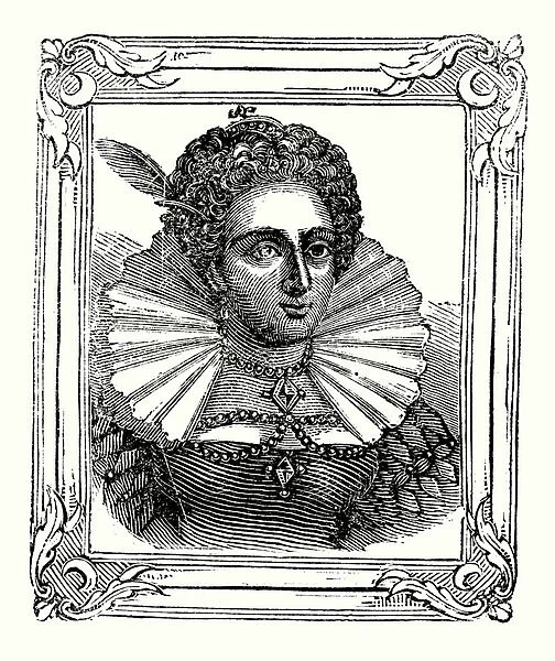 Elizabeth was born in 1533, crowned in 1558, and died in 1603 (engraving)