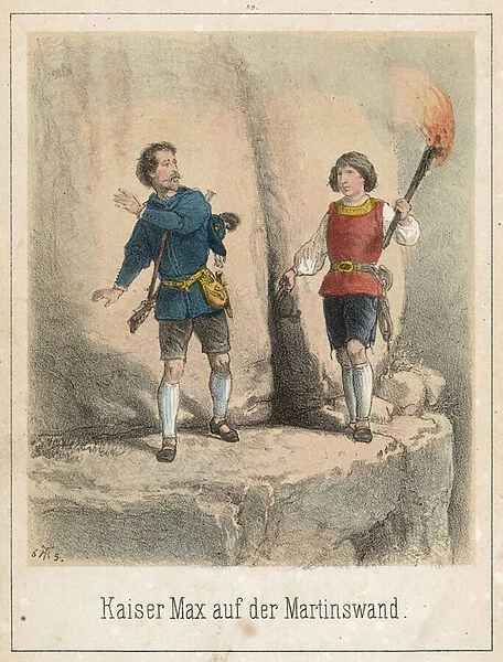 Emperor Max on the Martinswall (coloured engraving)