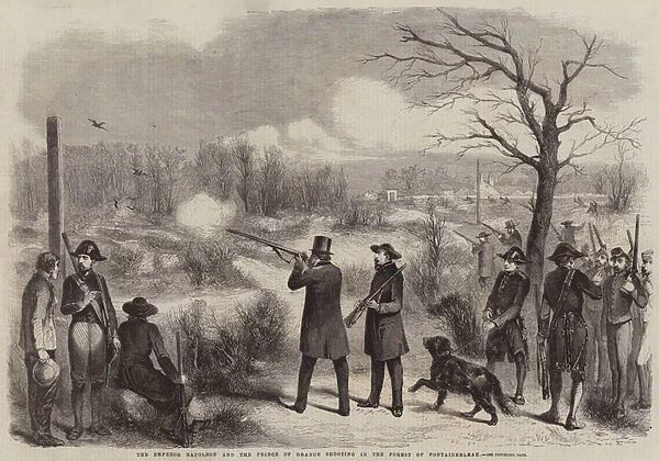 The Emperor Napoleon III and the Prince of Orange shooting in the Forest of Fontainebleau (engraving)