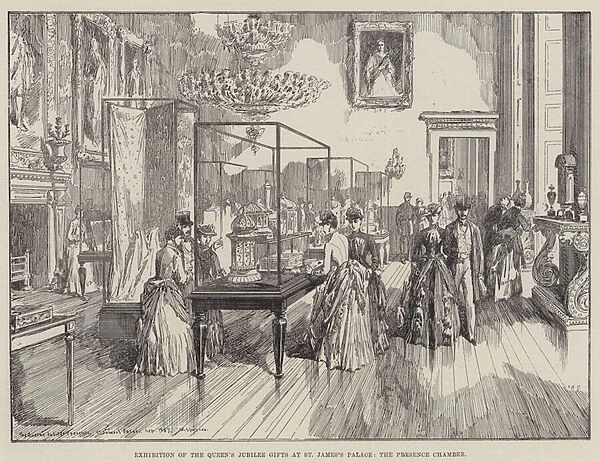 Exhibition of the Queens Jubilee Gifts at St Jamess Palace, the Presence Chamber (engraving)