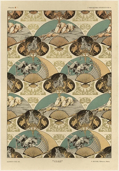 Fans, plate 14 from Fantaisies decoratives, engraved by Gillot