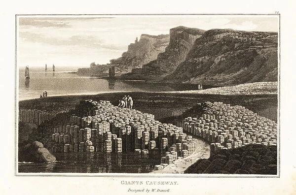 Giant basalt columns at Giants Causeway, County Antrim, Northern Ireland, 1807 (aquatint)