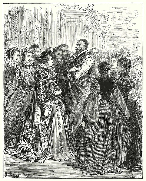 Gustave Dores Don Quixote: 'Don Antonios wife had invited several of her friends to a ball, to honour her guest'(engraving)