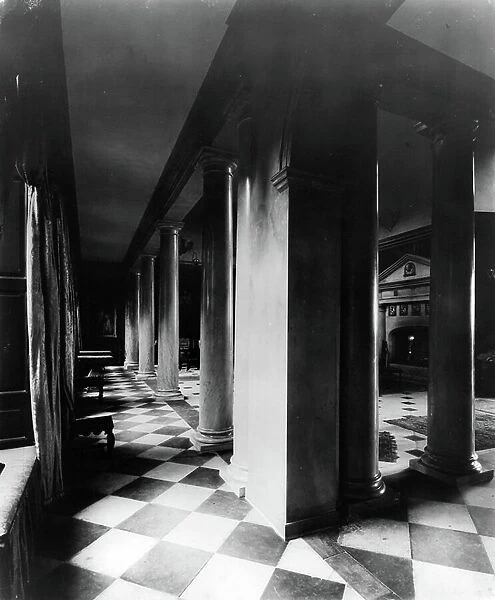 The hall in 1917, Hill Hall, Essex, from England's Lost Houses by Giles Worsley (1961-2006) published 2002 (b / w photo)