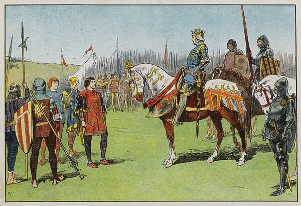 Henry V before the Battle of Agincourt (colour litho)